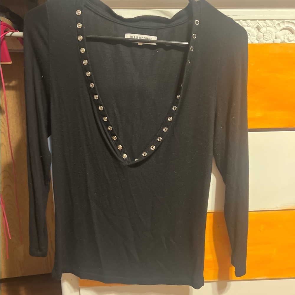 JOAH BROWN snap button up Henley in Black